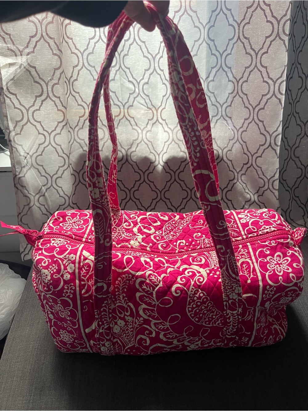 Vera Bradley Pink Quilted Small Duffel Bag with White Floral Print - Picture 3 of 8